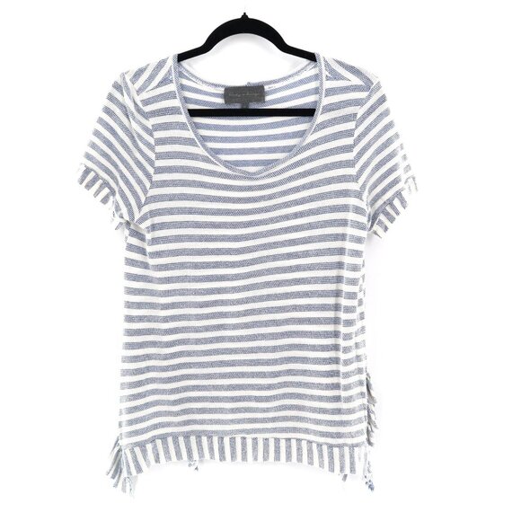 Sunday In Brooklyn Stripe Tee Womens M Blue White Fishermancore Nautical Coastal - Picture 1 of 14